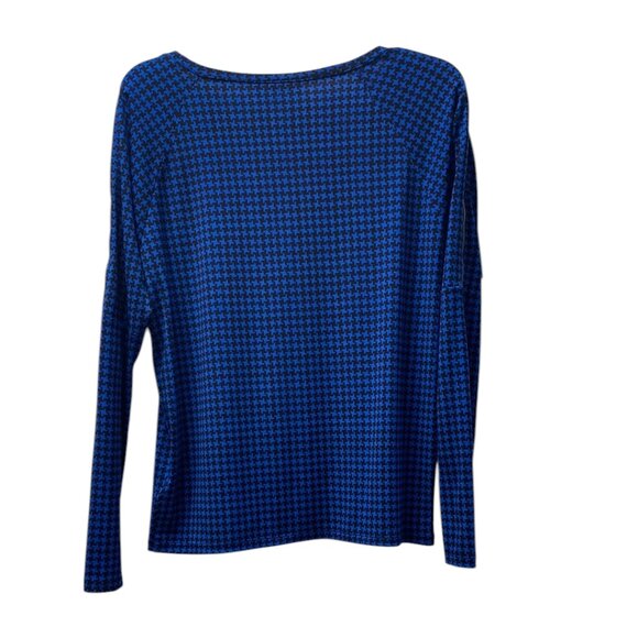 Michael Kors Bright Blue and Black Houndstooth Long Sleeve Top, Size P/M - Picture 2 of 10